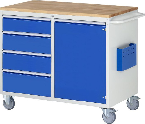 RAU montagewagen serie 7000, massief beukenhouten blad, links: 4 x lade, rechts: 1 x draaideur, 1145x975x650 mm, 05-LL5.21.12AB.11