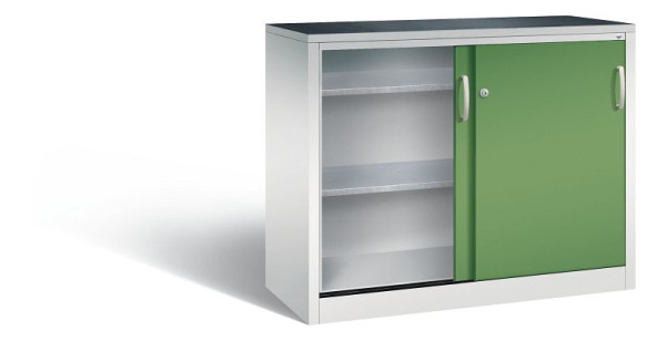 C+P schuifdeurkast Acurado, H1000xB1200xD500mm, kleur: lichtgrijs / reseda groen, beugelgreep, 2056-09 S10073