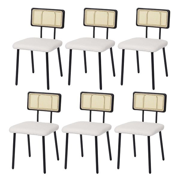 Mendler HWC-K88 set van 6 eetkamerstoelen, fauteuil, hout polyrotan metaal bouclé, stof/textiel wit, 3x97707