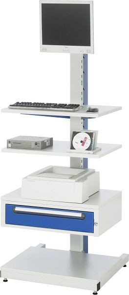 RAU computerstandaard - model 6019, B650 x D650 x H1680 mm, middenkolom onderaan met stalen buizenframe inclusief stelpoten en plank, 07-6019S.11