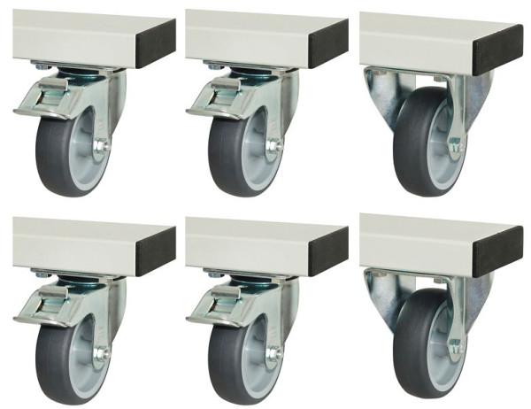 RAU wielenset voor adlatus serie 300+600, 2 bok- en 4 zwenkwielen met rem, 08-RS-300-600-4LF-2B