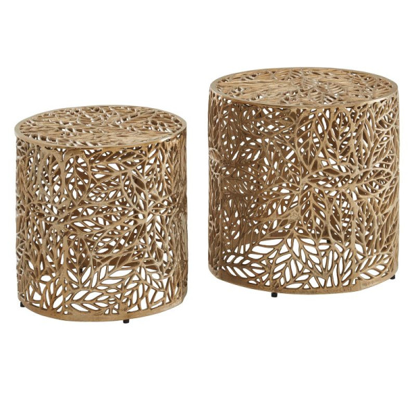 Wohnling bijzettafel set van 2 aluminium goud design metaal ronde woonkamertafel salontafel bloemenpatroon modern WL6.671