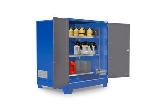 DENIOS SteelSafe gevaarlijke stoffen depot D4, met deuren en stalen plank voor kleine containers, 220 l, 291-039