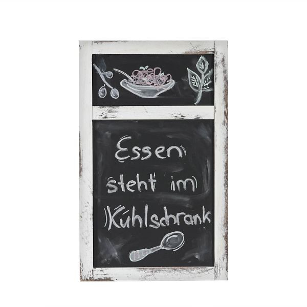 Mendler reclamebord HWC-C51, schoolbord krijtbord, 55x34x2cm, hout shabby look vintage, wit, 36808