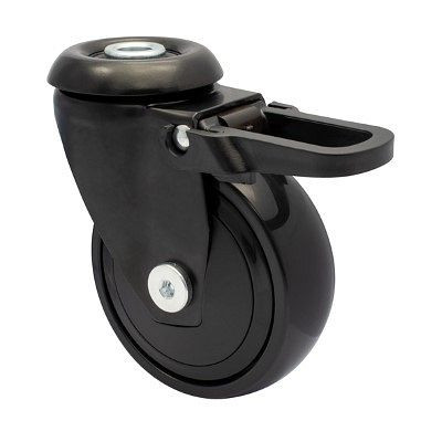 WAGNER Möbel-Lenkrolle 3C-SERIE RÜLO D75mm, TPE, schwarz, soft, Kugellager, Feststeller, Tragkraft 75kg, VE: 4 Stück, 1337701