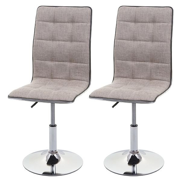 Mendler set van 2 eetkamerstoelen HWC-C41, stoel keukenstoel, in hoogte verstelbaar draaibaar, stof/textiel, cremegrijs, 74270