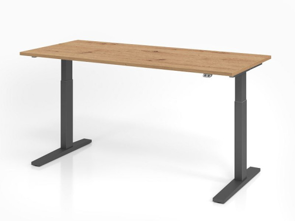 Hammerbacher bureau XMKA19, 180 x 80 cm, blad: knoestig eiken, 25 mm dik, ABS dikke rand, rechthoekige vorm, grafiet, VXMKA19/R/G