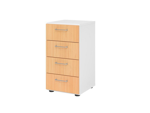 Hammerbacher ladekast 2OH, 4 laden, BS wit/beuken, 40 x 41,7 x 74,8 cm, 4 laden, metalen handgreep, V924S4/W/6/BS