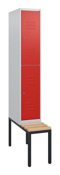 C+P dubbeldekskast Classic PLUS, 1950x300x815mm, 7035/3020, cilindersloten, zitlatten van beukenhout, met zitbank eronder, 0803505-10 S10032