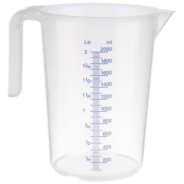 APS maatbeker, Ø 15 cm, hoogte: 20,5 cm, 2 liter, polypropyleen, met open handvat, maatschaal in reliëf aan de buitenkant, 30063