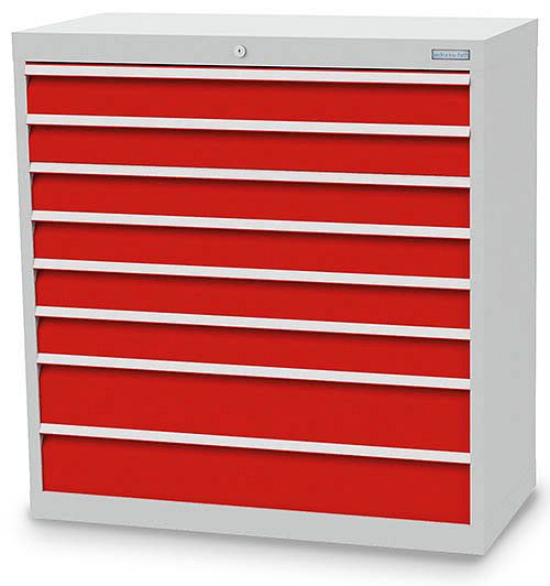 Bedrunka + Hirth ladekast, diepte 500 mm, R 36-16, 980 x 500 x 1019 mm, 8 x lades (6x 100VA, 2x 150VA), draagvermogen 50 kg, 90.620
