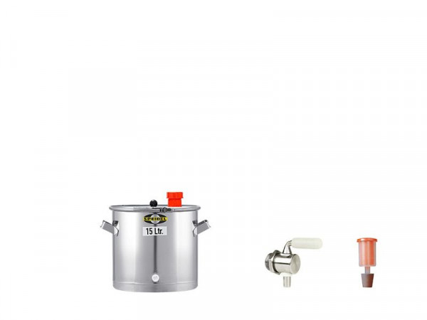 Speidel set fermentatie- en voorraadvat UF 15 liter met fermentatie- en voorraadvat van roestvrij staal (15 tot 120 liter), roestvrijstalen aftapkraan, fermentatie stop en stop, 47120