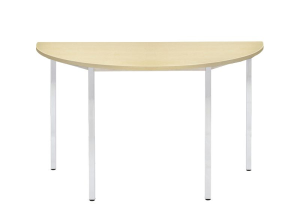 Bisley MULTI Desking multifunctionele tafel, halfrond, verchroomd, 25 mm, BC beukendecor, H 740 x B 1400 x D 700 mm, MTC25H1407BC399