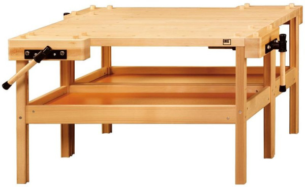 ANKE 2x schaafbank met koppelbeslag; 1150x1300x640 mm; Spanwijdte 95 mm, achterste tang 95 mm; met 2 sets (8 van elk) ronde houten bankhaken, 800.056