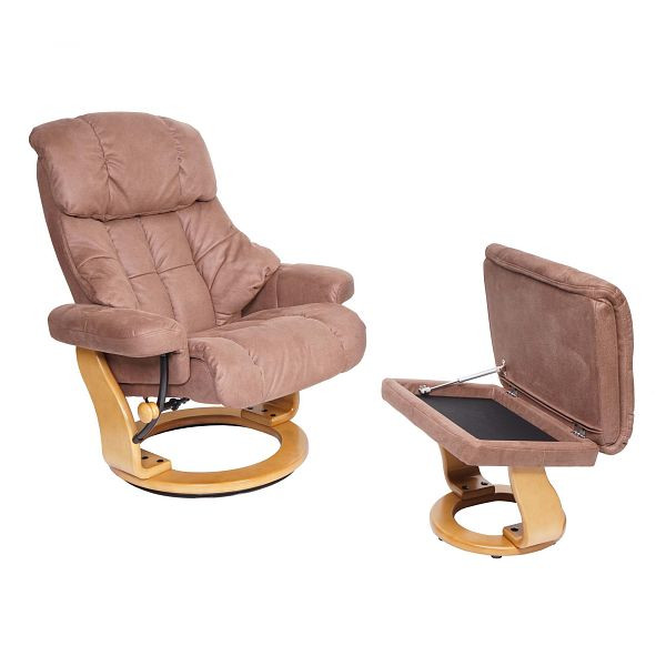 Mendler MCA relaxstoel Calgary XXL, tv-stoel kruk, 180kg draagvermogen stof/textiel, bruin, naturel bruin frame, 75589