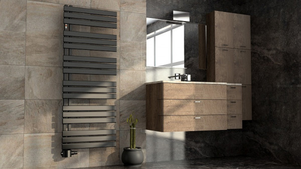MERT designradiator model ASK in zwart, 600 x 1640 mm, met middenaansluiting, 5-ASK-60x164-SCH-M