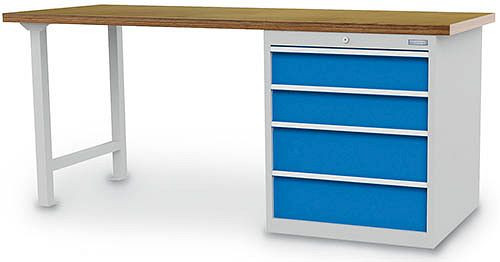 Bedrunka + Hirth serie werkbank, met ladeblok, met 4 lades, verschillende paneelhoogtes, 03.20.780.4VA
