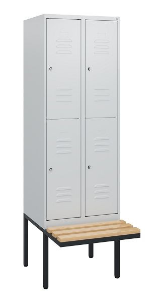 C+P dubbeldekskast Classic PLUS, 2 vakken, 1950x600x815mm, 7035/7035, cilindersloten, beukenhouten zitlatten, zitting, 0803405-20 S10039