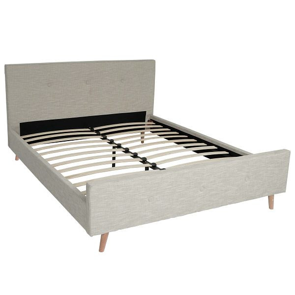Mendler gestoffeerd bed HWC-J98, bed tweepersoonsbedframe met lattenbodem, massief hout, 160x200cm crème-beige, 86265+86266