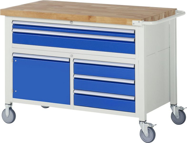 RAU verrijdbare werkbank serie 8000, drievoudige bodemcontainer (5x lade, 1x draaideur), 1250x920x700 mm, 05-8922A2-127B4S.11