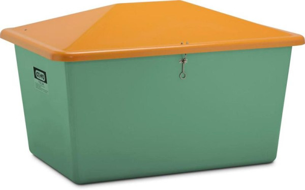 Cemo gritcontainer 1100 l, zonder uitnameopening, groene container, oranje deksel, afmetingen: 163 x 121 x 101 cm, 7441
