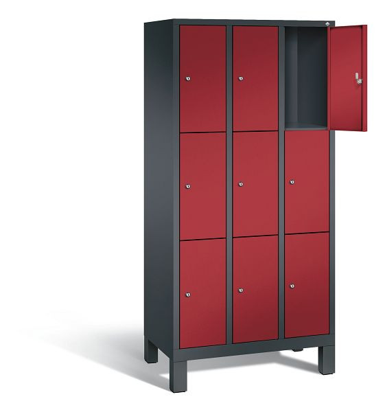 C+P lockerkast Evolo, H1850xW900xD500mm, kleur: zwartgrijs/robijnrood, 48010-303 S10096