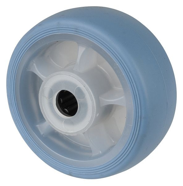 BS rollen wiel van thermoplastisch rubber, velg naturel, loopvlak lichtblauw rollager, wieldiameter: 80 mm, verpakking van 8, B44.081.F005