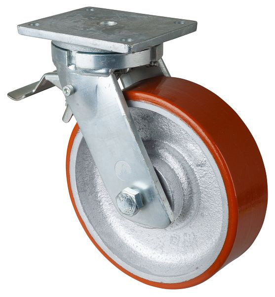 BS-wielen Zwaarlastwiel met wiel/slot, breedte 75 mm, Ø250 mm, tot 1600 kg, polyurethaan gegoten 95 Shore A, gegoten lichaam, kogellagers, RR120.C10.251