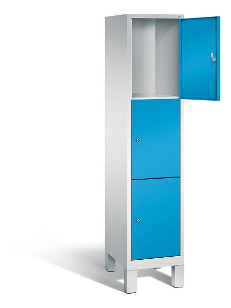 C+P lockerkast Evolo, H1850xB420xD500mm, kleur: lichtgrijs/lichtblauw, 3 vakken, 48010-123 S10056