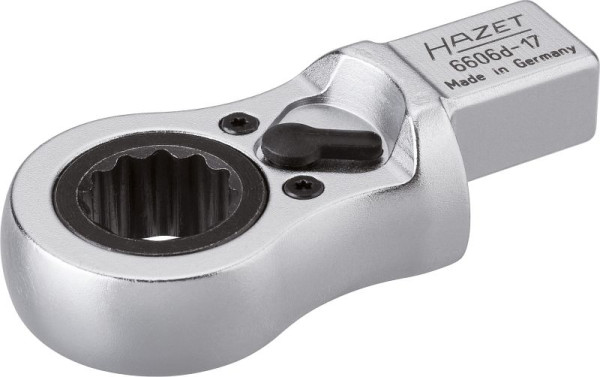 Hazet ringratelsleutel, inzetvierkant 14 x 18 mm, uitwendig dubbel zeskantprofiel, 17 mm, 6606D-17