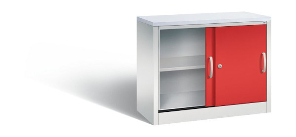 C+P dressoir met schuifdeuren Acurado, H720xB1000xD400mm, kleur: lichtgrijs / vuurrood, beugelgreep, 2 niveaus, 5725-00 S10061
