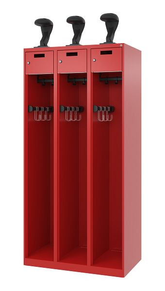 C+P brandweerkast Evolo, model PRAKTUS, 3 compartimenten, H1850B900T500 mm, vuurrood, helmhouder, 0492015-30 S10005