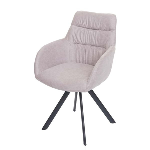 Mendler eetkamerstoel HWC-J69, keukenstoel met armleuningen, draaibare auto-position, fluweel, crème-beige, 82598