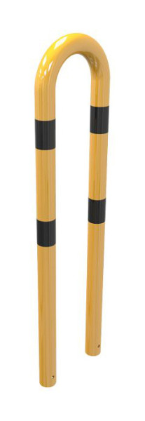 Schak-stootbescherming stalen buis Ø 76 mm geel/zwart, totale breedte: 400 mm, hoogte boven de grond: 1150 mm, voor inzetting in beton, 477_07BG