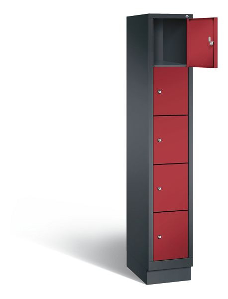 C+P lockerkast Evolo, H1800xB320xD500mm, kleur: zwartgrijs/robijnrood, 48020-105 S10105