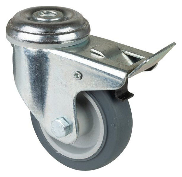 BS-wielen Zwaar apparaatwiel met rem, breedte 21 mm, Ø80 mm, tot 80 kg, grijs rubberen loopvlak, glijlager, VE = 4 stuks, C121.A80.081