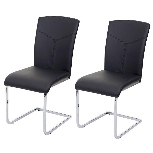 Mendler set van 2 eetkamerstoelen HWC-F36, vrijdragende keukenstoel, vergaderstoel, kunstleer, zwart, 69524