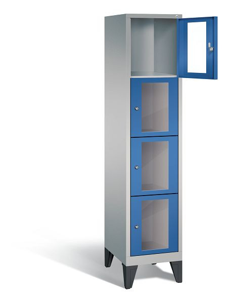 C+P lockerkast Classic, H1850xB420xD500mm, kleur: wit aluminium / gentiaanblauw, 4 vakken, 8010A124 S10010