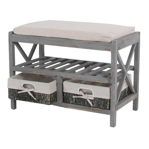 Mendler schoenenrek HWC-C48, bench schoenenrek, shabby look vintage 45x65x34cm, grijs, 33354