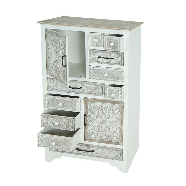 Mendler Apotheker ladekast HWC-J48, kast ladekast, houten lades, shabby look vintage 150x81x40cm, witbruin, 80843