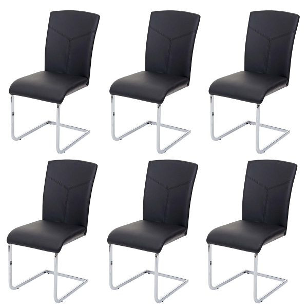 Mendler set van 6 eetkamerstoelen HWC-F36, sledestoel keukenstoel, vergaderstoel, kunstleer, zwart, 3x69524
