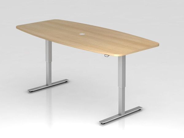 Hammerbacher vergadertafel met drukknopschakelaar, eiken, tonvormig, incl. 1 kabeluitgang 8 cm, VXMST22/E/S