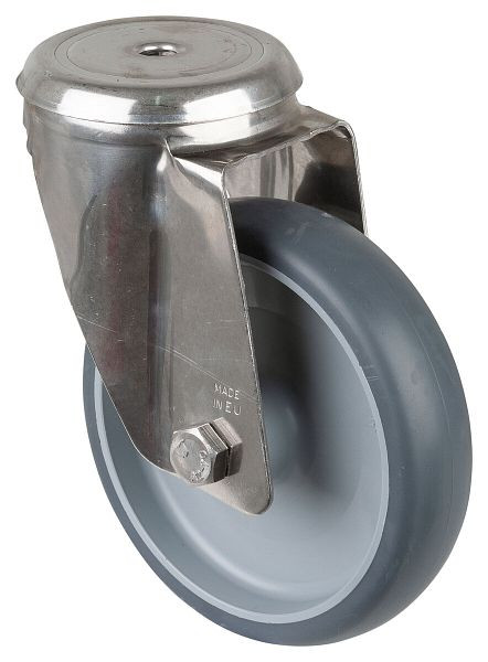 BS rollen RVS transportrol, breedte 40 mm, Ø150 mm, tot 140 kg, grijze thermoplastische banden, kunststof wiellichaam, glijlagers, H101.B43.150