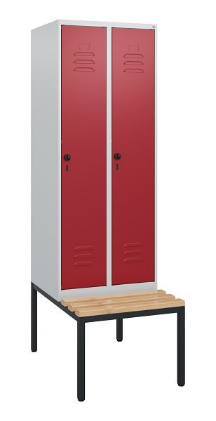 C+P luierkastje Classic PLUS, met onderbank, 2 vakken, 1950x600x815mm, 7035/3003, draaibare sluiting, beuken zitlat, 0800505-20 S10001