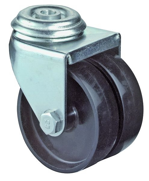 BS rollenapparaat dubbele rol, breedte 2x23 mm, Ø75 mm, tot 100 kg, loopvlak zwart kunststof, glijlager, VE 4 stuks, B101.A90.076