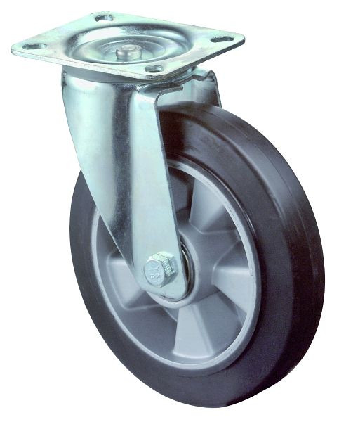 BS rollen transportrol, wielbreedte 50 mm, wiel-Ø 200 mm, draagvermogen 350 kg, zwarte elastische banden, aluminium wiellichaam, kogellagers, L400.B80.200