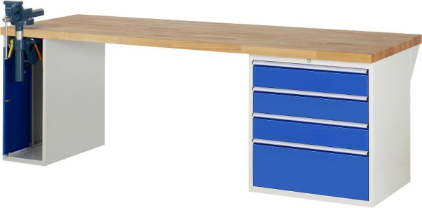 RAU werkbank serie 7000 - modulair ontwerp, 2 onderbouwcontainers (1x bankschroef, 4x lade), 2500x840x900 mm, 03-7610A2-259B4S.11