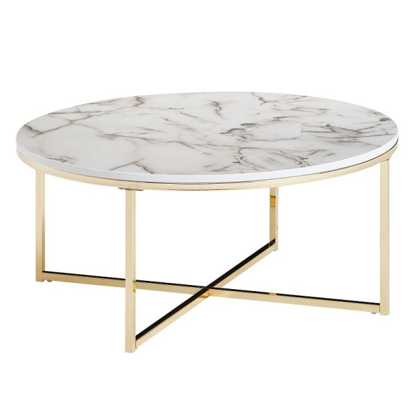 Wohnling salontafel 80x36x80 cm met marmerlook wit, met metalen frame, WL6.248