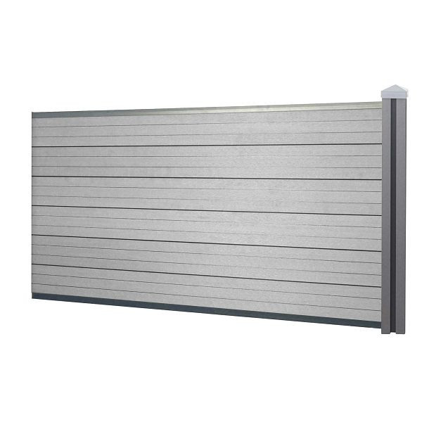 Mendler WPC inkijkscherm Sarthe, windscherm, WPC paal, laag aanbouwelement, 1.88m grijs, 65040+65041