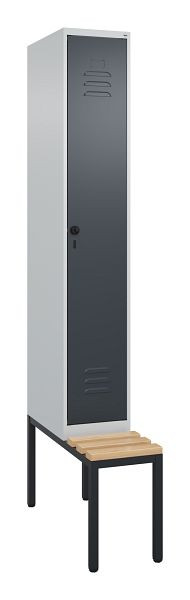 C+P luierkastje Classic PLUS, met onderbank, 2120x300x815mm, 7035/7016, draaibare sluiting, beuken zitlat, 0800507-10 S10010